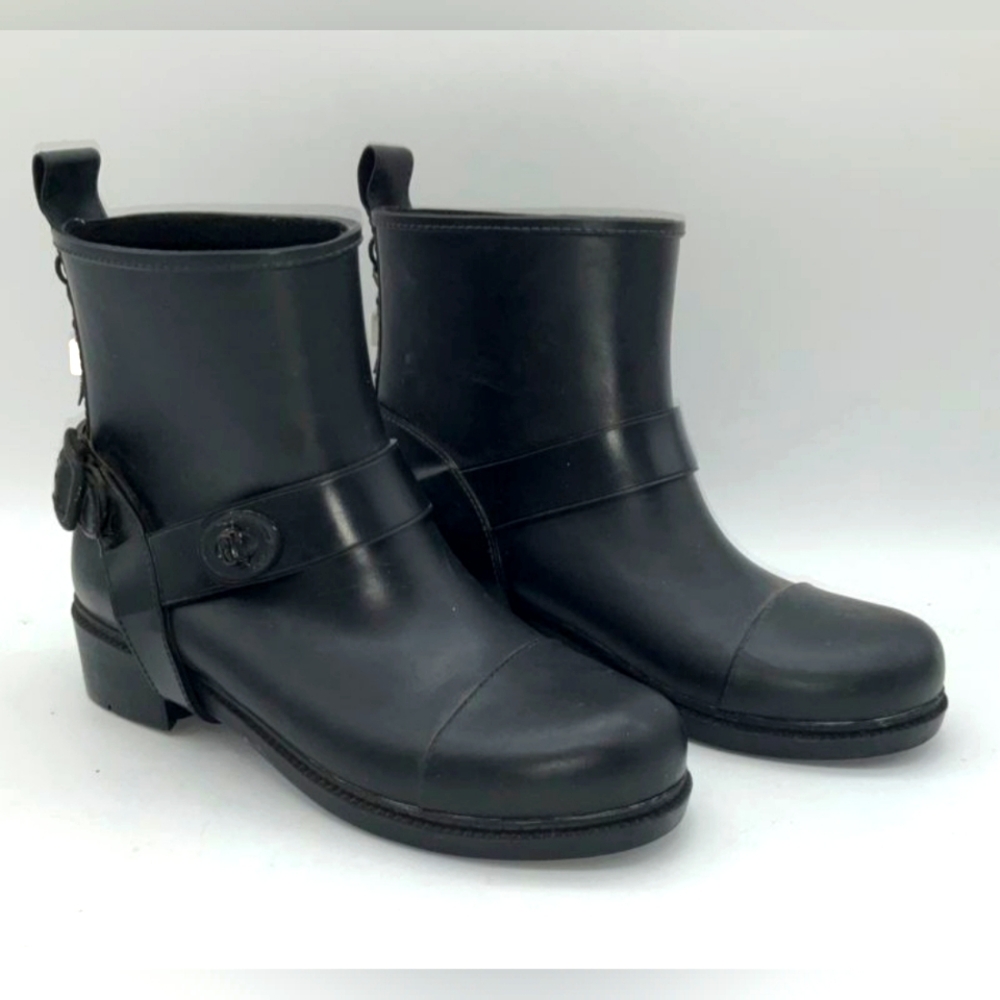 Coach Tristee Black Rubber Ankle Moto Booties with Chunky Sole Rain Boots 7B - Picture 2 of 7
